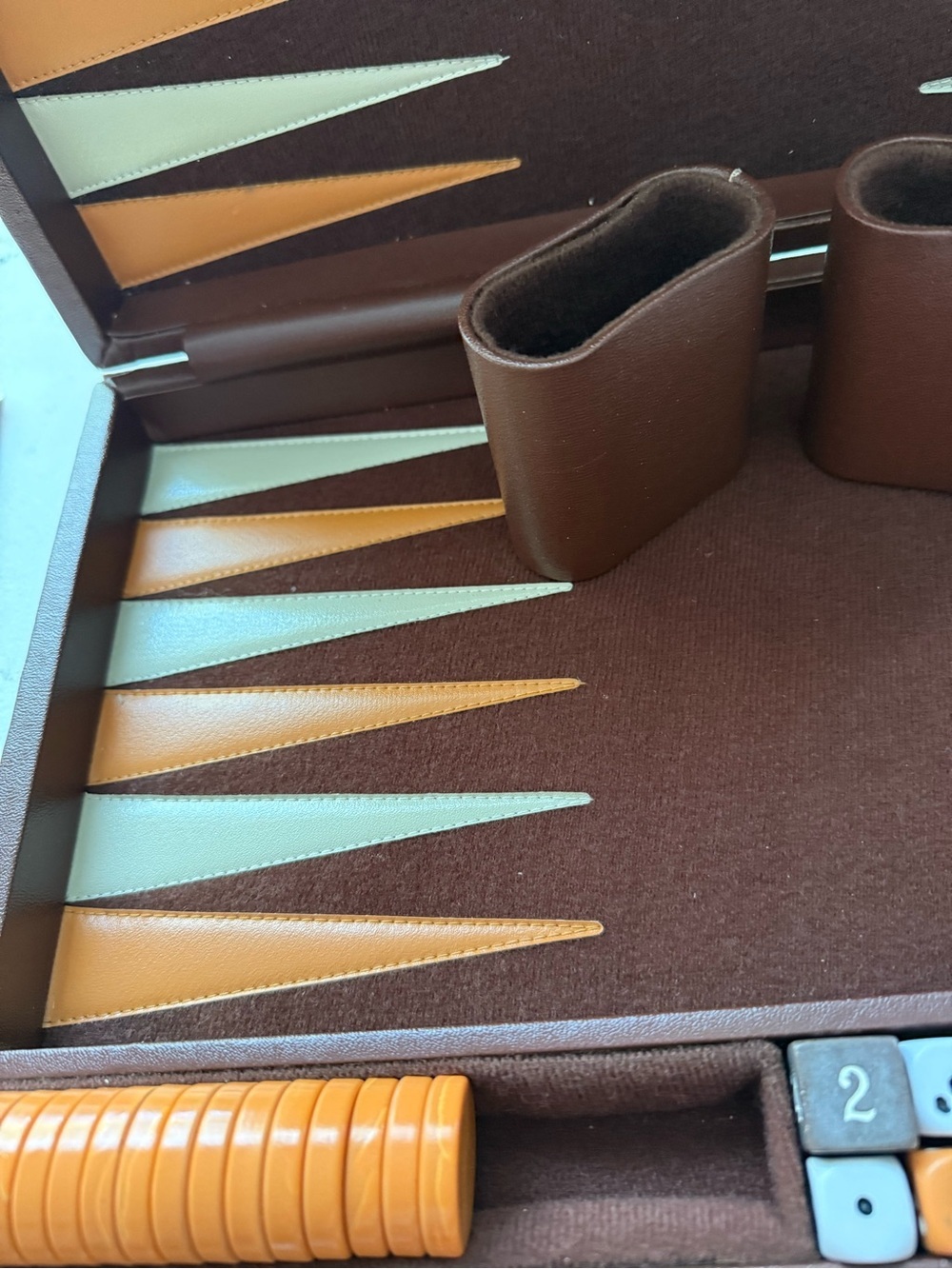 Vintage Backgammon Game Brown Leather Case Complete Original Instructions Great - Picture 10 of 12
